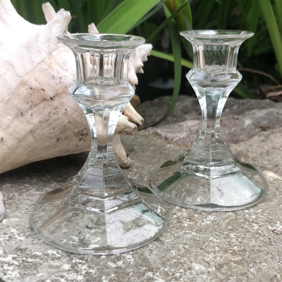 (2)Glass Candle Holders-Clear-4in tall - Picture 7 of 16